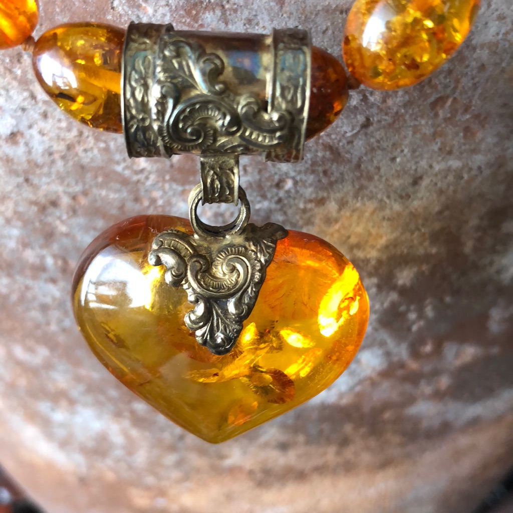 Baltic Amber Heart Pendant With Brass Vale 450$